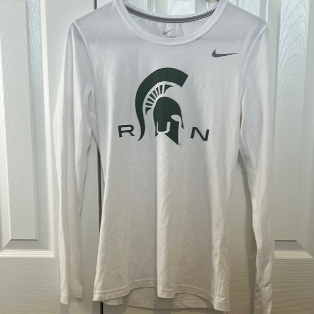 Nike White Long Sleeve with Dark Green Spartan Logo